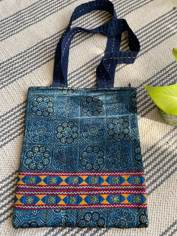 Ajrakh blockprinted Mashru Silk Embroidered Jhola