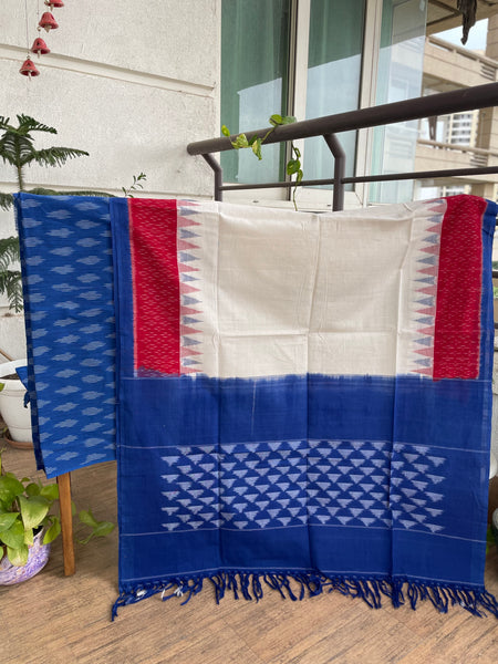 2pc Pochampally Ikat Cotton Suit Material with Double Ikat Dupatta